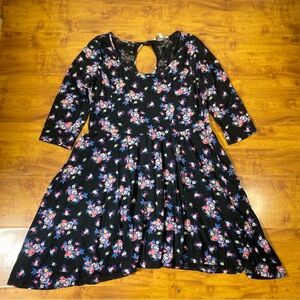 LC Lauren Conrad Scoopneck Skater Floral Print Dress Keyhole Bow Size XL